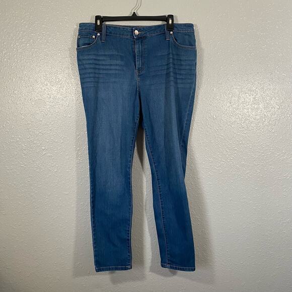 Nine West Womens 16 Jeans Bottoms Denim Blue Pants Whisker Skinny Plus Medium - Picture 1 of 6